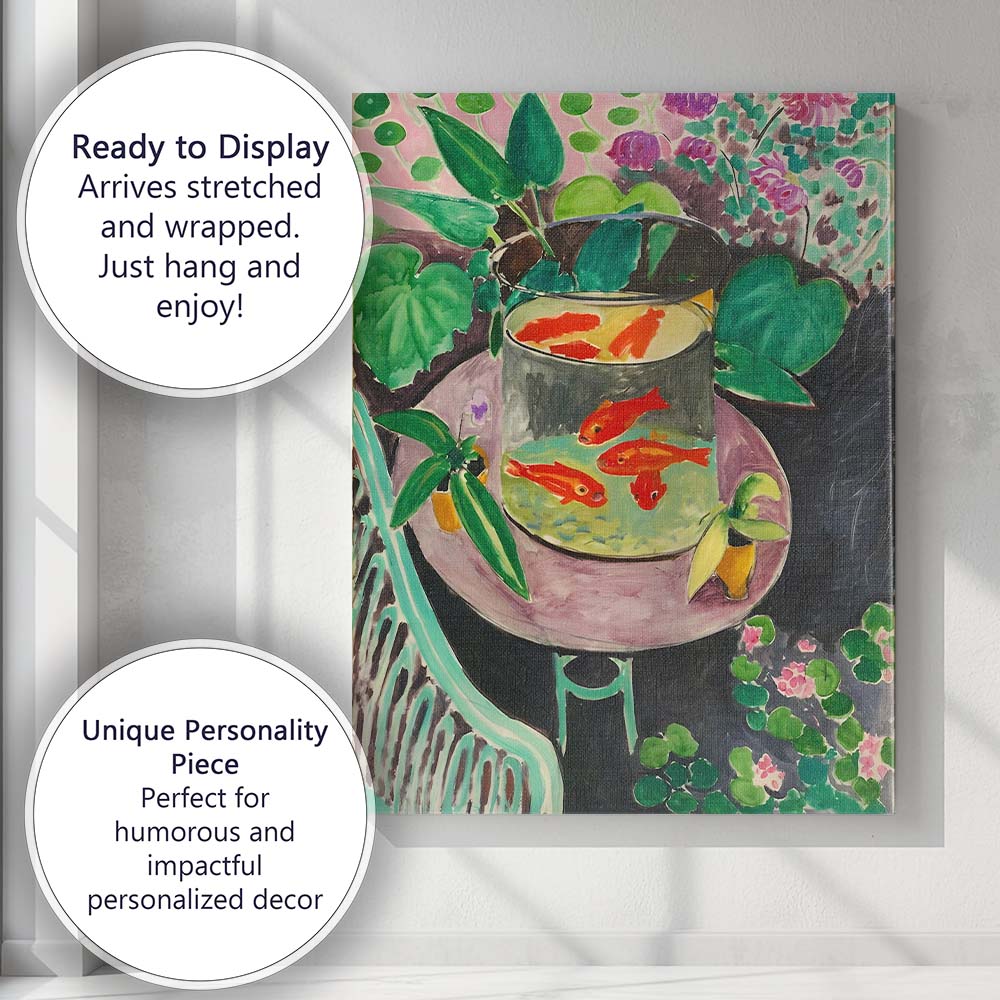 Colourful Goldfish Bowl Botanical Garden Still Life Canvas Wall Art Print Decor Picture Ready to Hang
