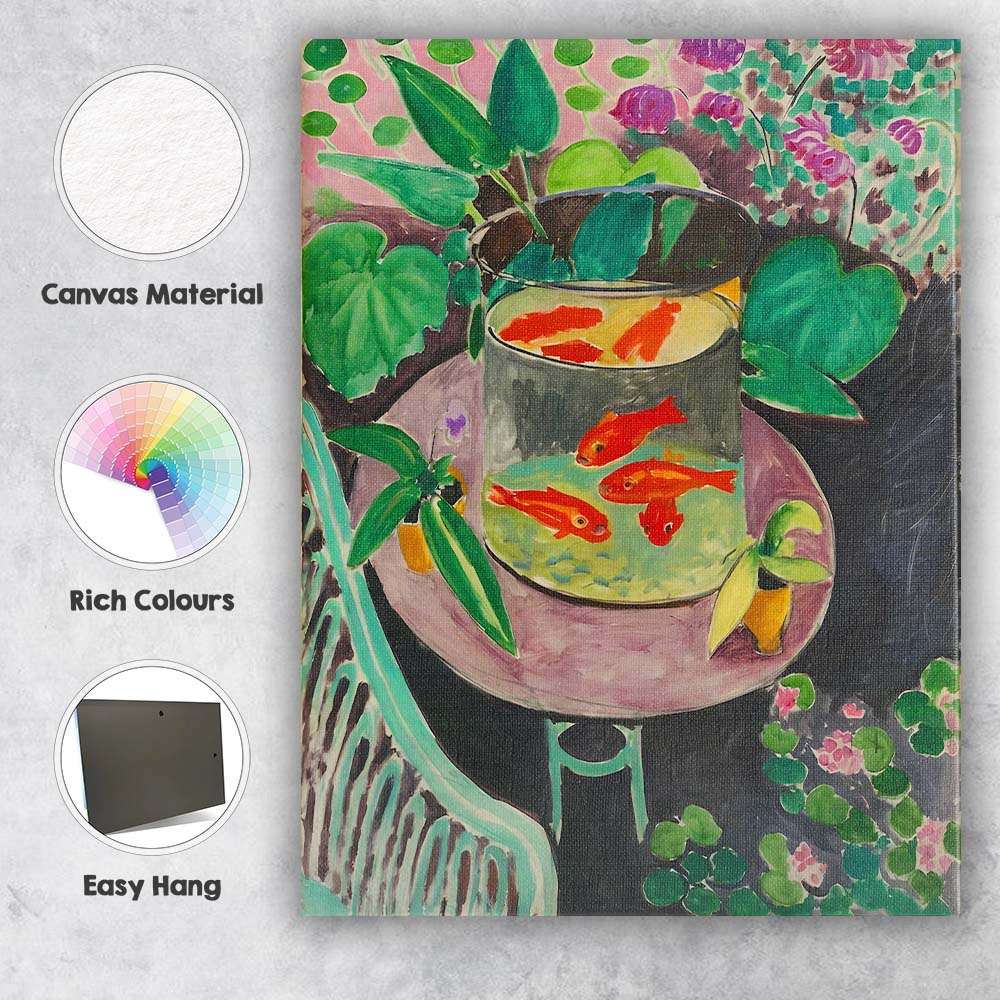 Colourful Goldfish Bowl Botanical Garden Still Life Canvas Wall Art Print Decor Picture Ready to Hang