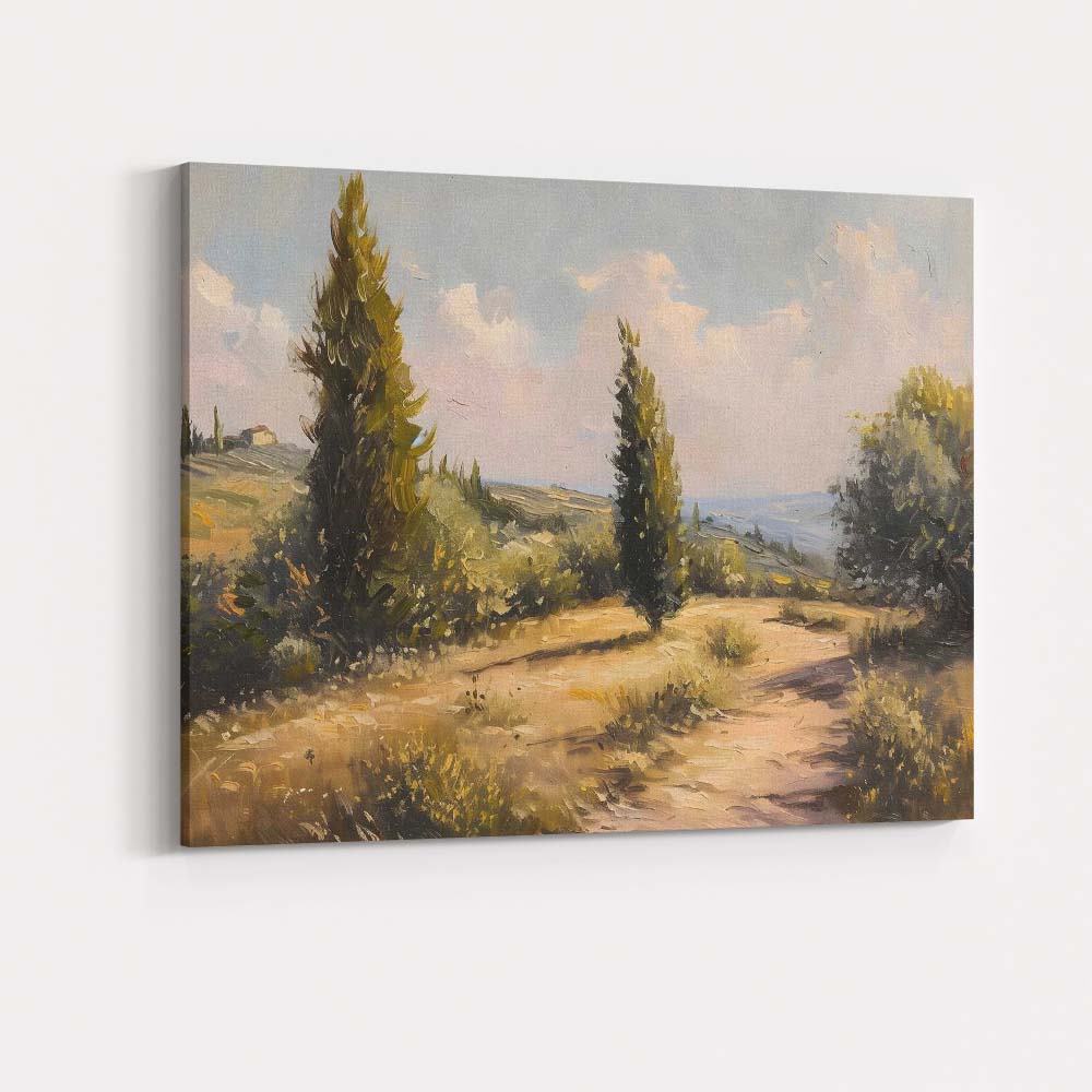 Sunlit Tuscan Cypress Country Road Landscape Canvas Wall Art Print Decor Picture Ready to Hang