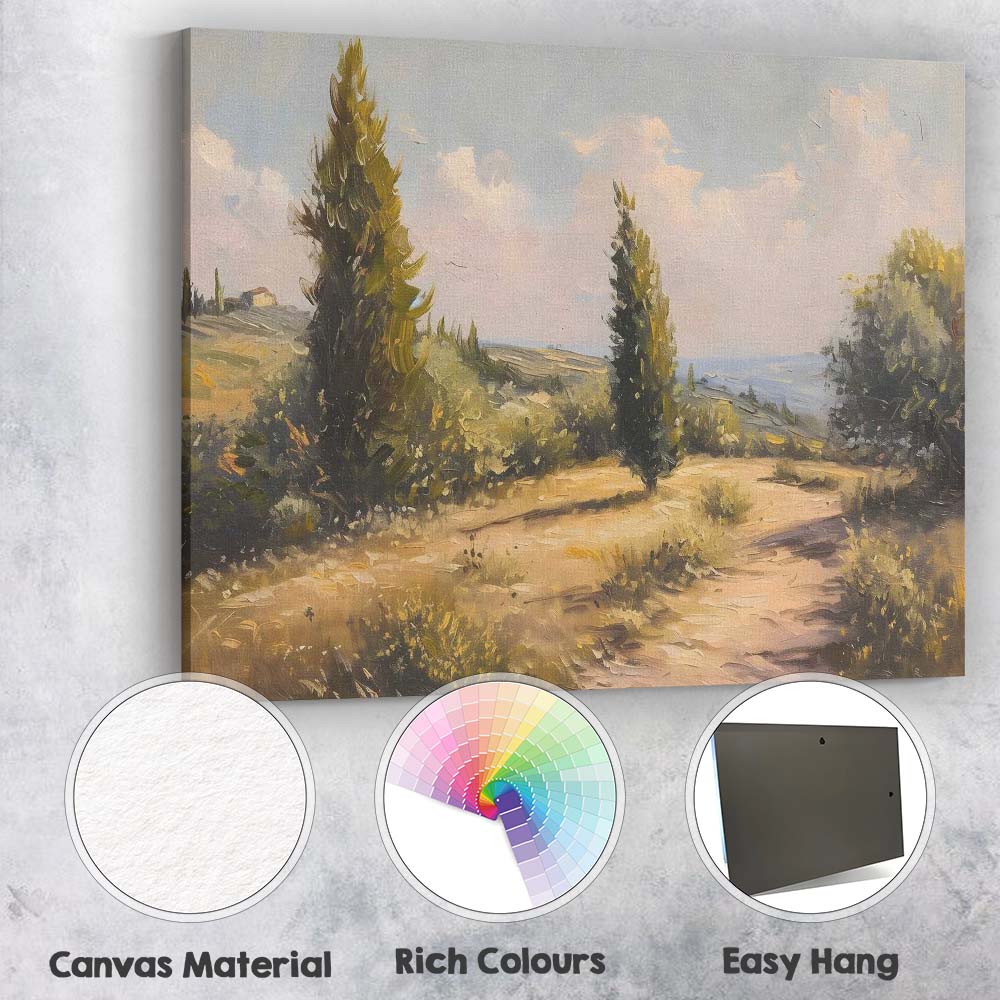 Sunlit Tuscan Cypress Country Road Landscape Canvas Wall Art Print Decor Picture Ready to Hang