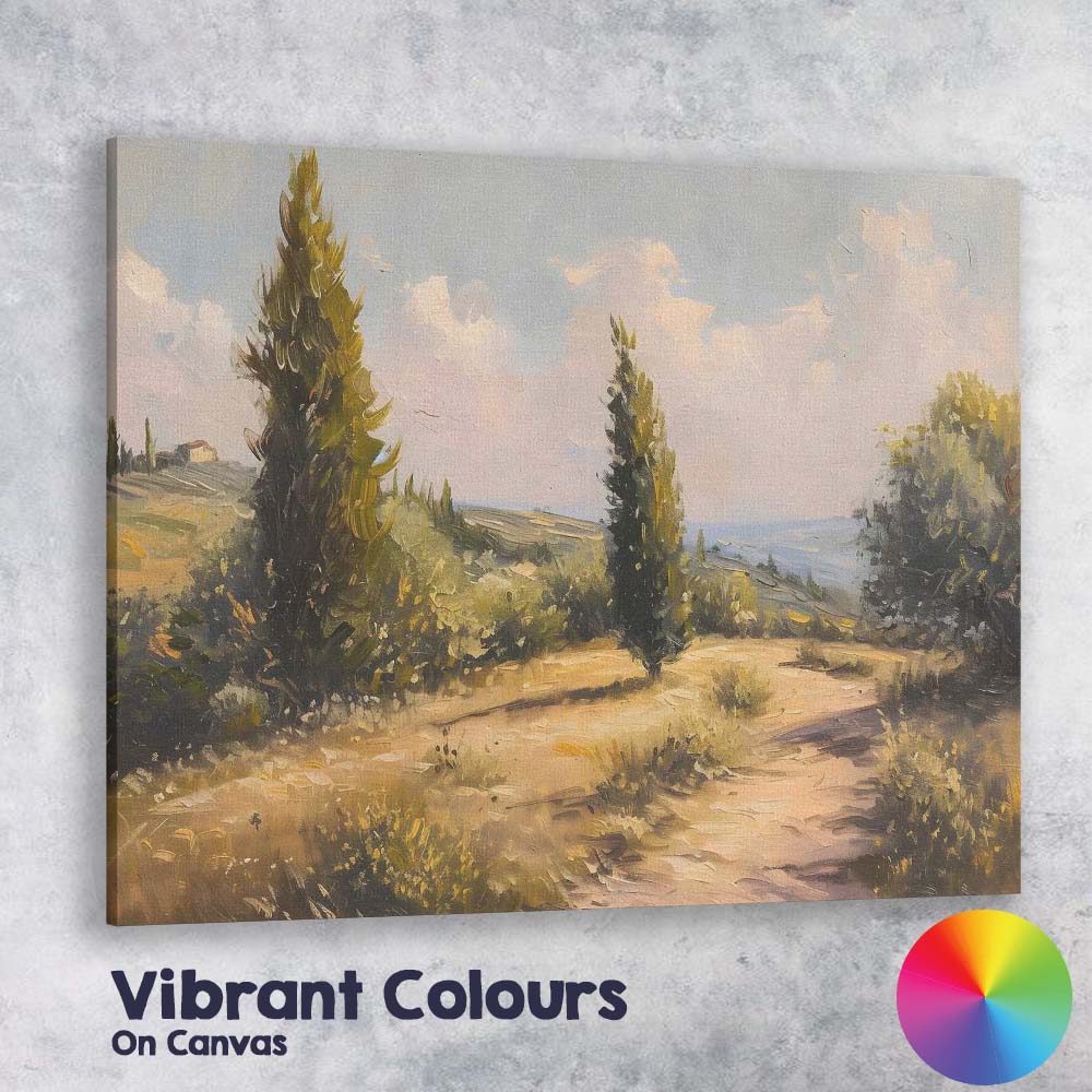 Sunlit Tuscan Cypress Country Road Landscape Canvas Wall Art Print Decor Picture Ready to Hang