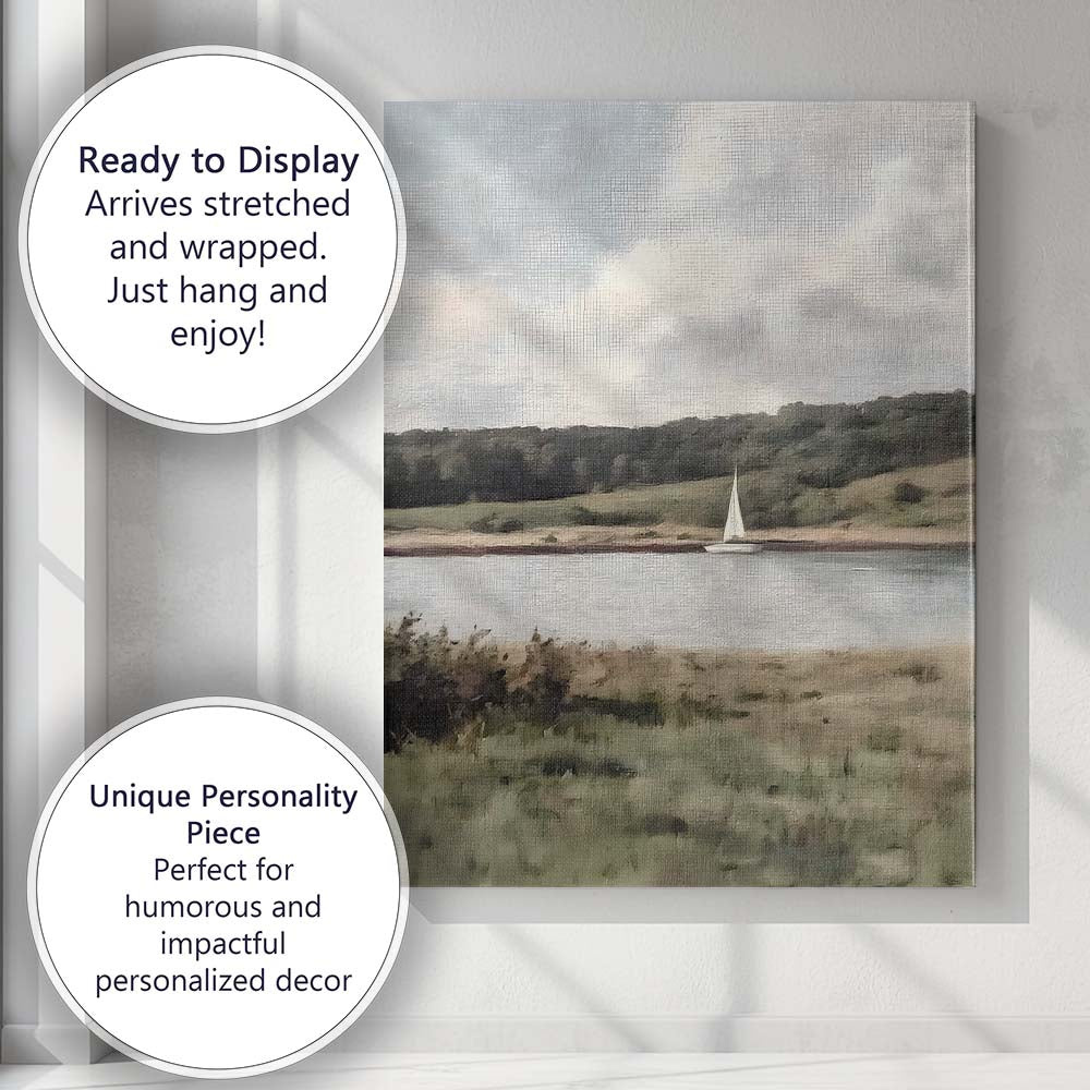 Peaceful Lakeside Sailboat Countryside Landscape Canvas Wall Art Print Decor Picture Ready to Hang