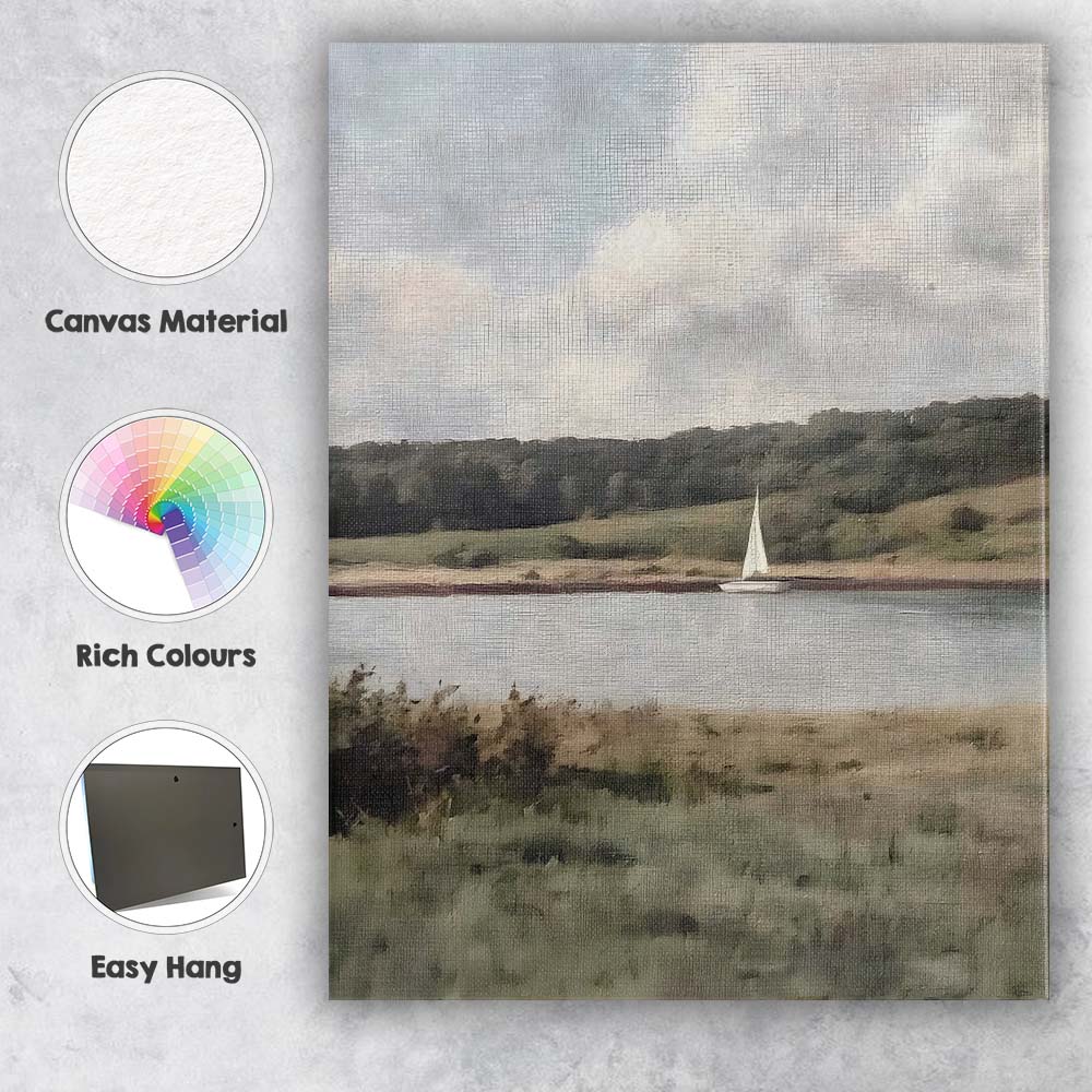 Peaceful Lakeside Sailboat Countryside Landscape Canvas Wall Art Print Decor Picture Ready to Hang