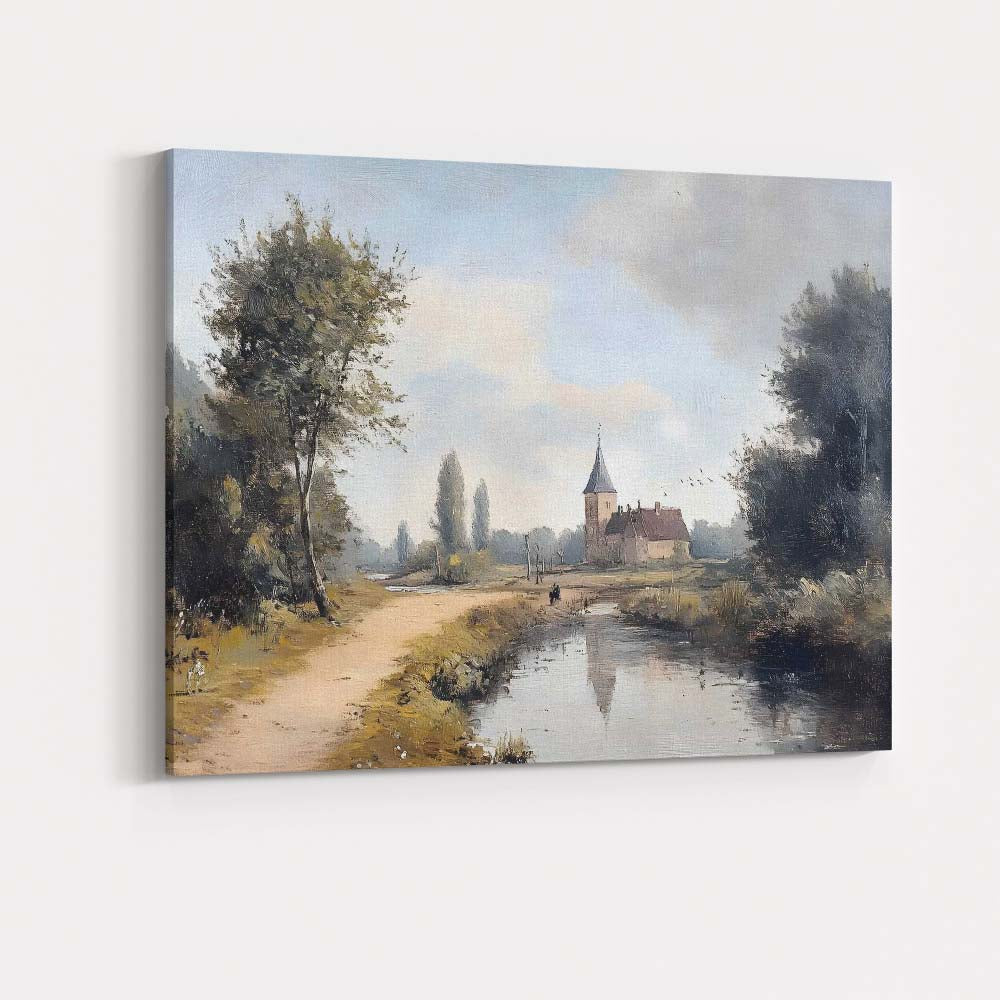 Rustic Riverside Country Church Landscape Canvas Wall Art Print Decor Picture Ready to Hang