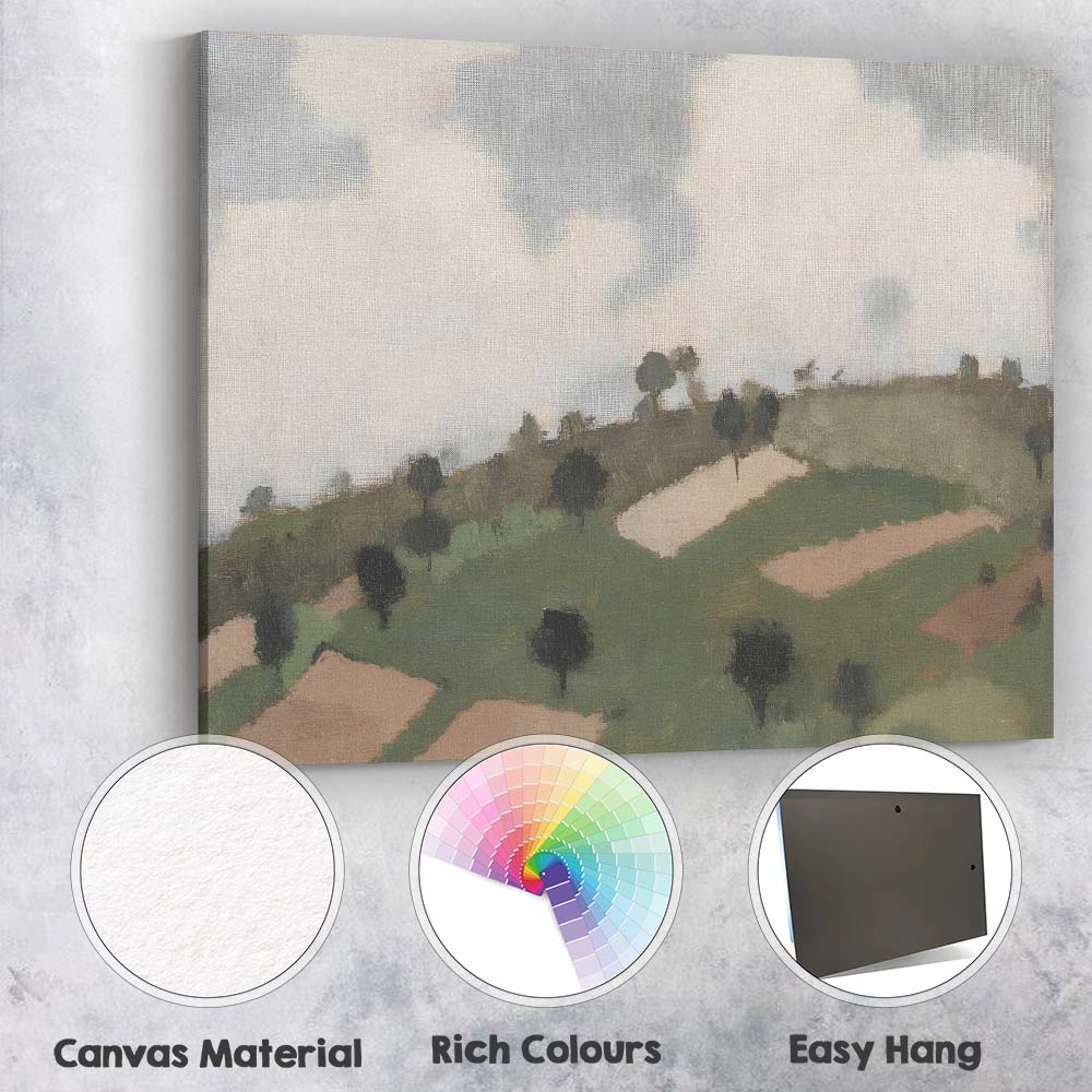 Minimalist Rolling Green Hills Countryside Landscape Canvas Wall Art Print Decor Picture Ready to Hang