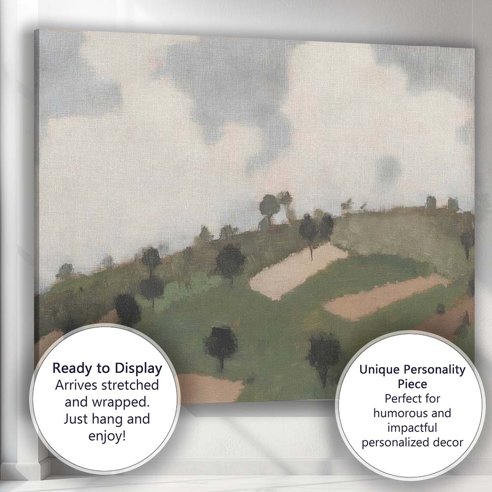 Minimalist Rolling Green Hills Countryside Landscape Canvas Wall Art Print Decor Picture Ready to Hang