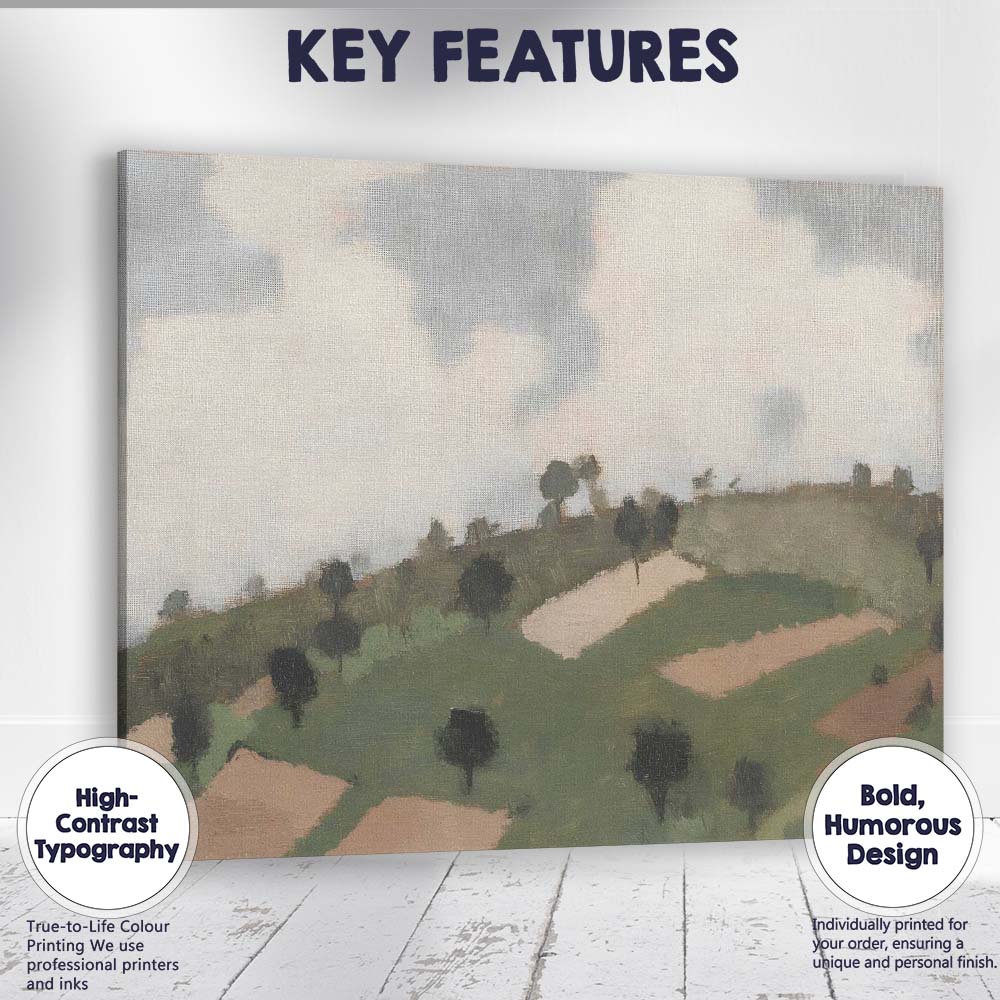 Minimalist Rolling Green Hills Countryside Landscape Canvas Wall Art Print Decor Picture Ready to Hang