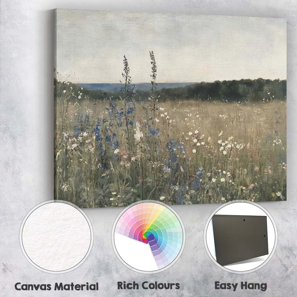 Soft Wildflower Meadow Country Landscape Canvas Wall Art Print Decor Picture Ready to Hang