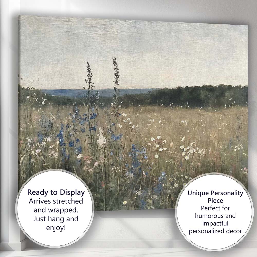 Soft Wildflower Meadow Country Landscape Canvas Wall Art Print Decor Picture Ready to Hang