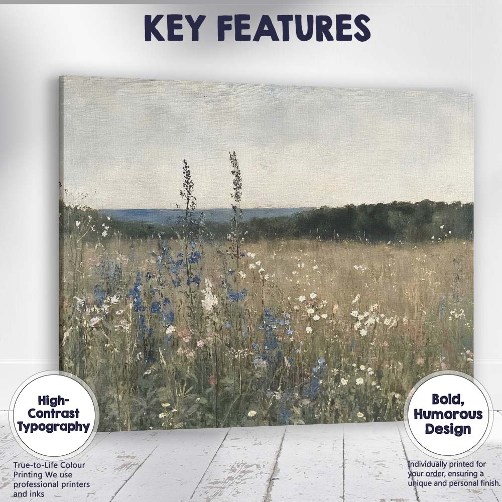 Soft Wildflower Meadow Country Landscape Canvas Wall Art Print Decor Picture Ready to Hang