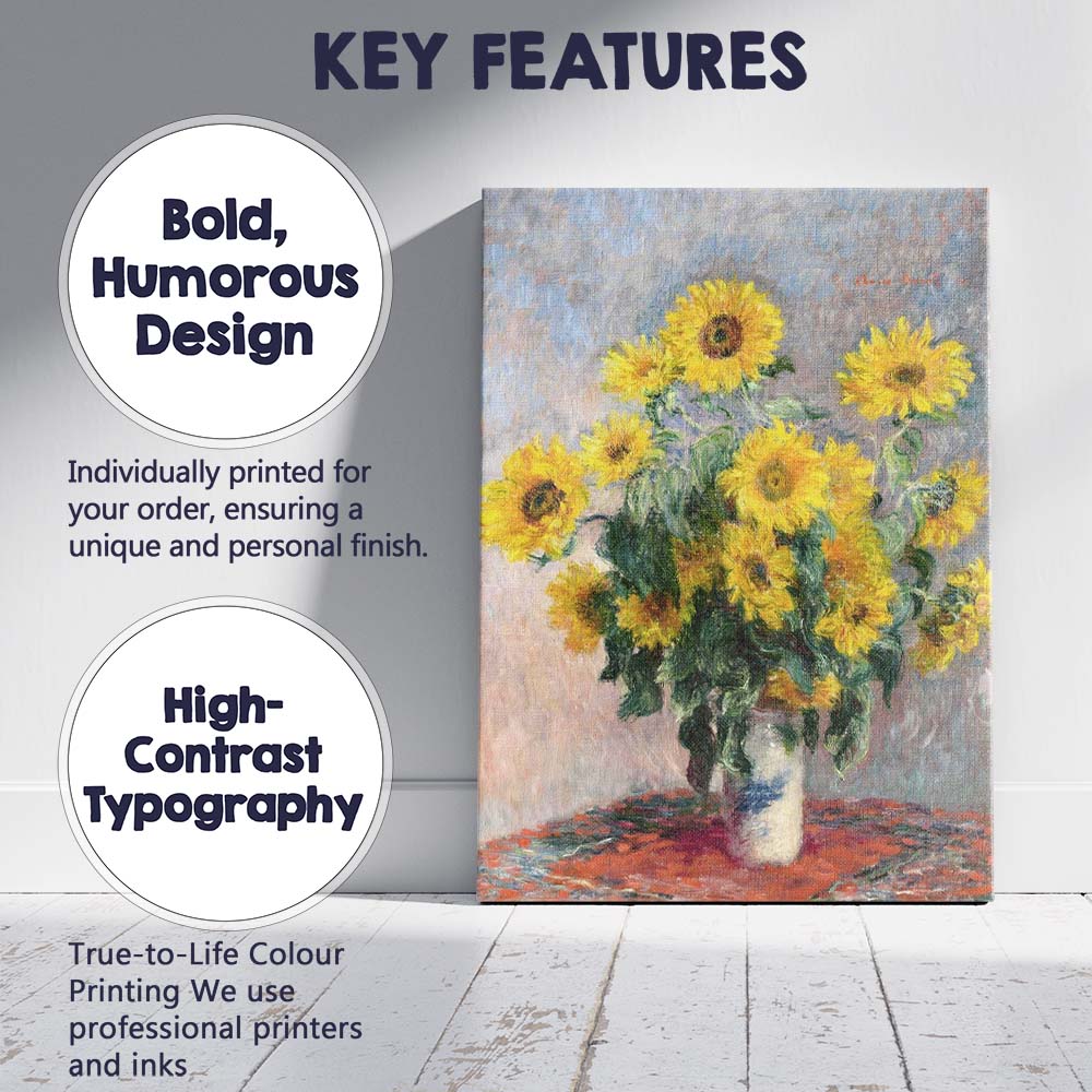 Classic Yellow Sunflower Still Life Impressionist Floral Canvas Wall Art Print Decor Picture Ready to Hang