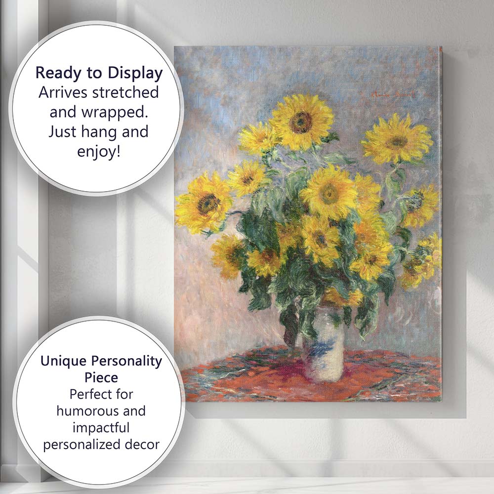 Classic Yellow Sunflower Still Life Impressionist Floral Canvas Wall Art Print Decor Picture Ready to Hang