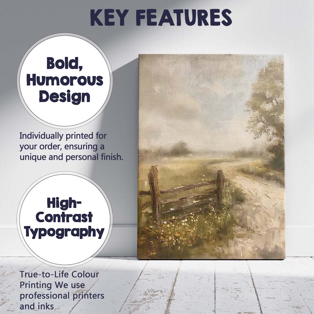 Rustic Country Gate Misty Meadow Landscape Canvas Wall Art Print Decor Picture Ready to Hang