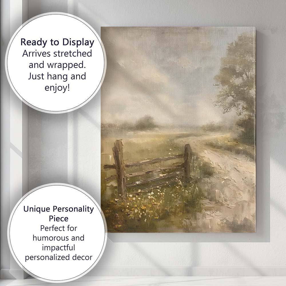 Rustic Country Gate Misty Meadow Landscape Canvas Wall Art Print Decor Picture Ready to Hang
