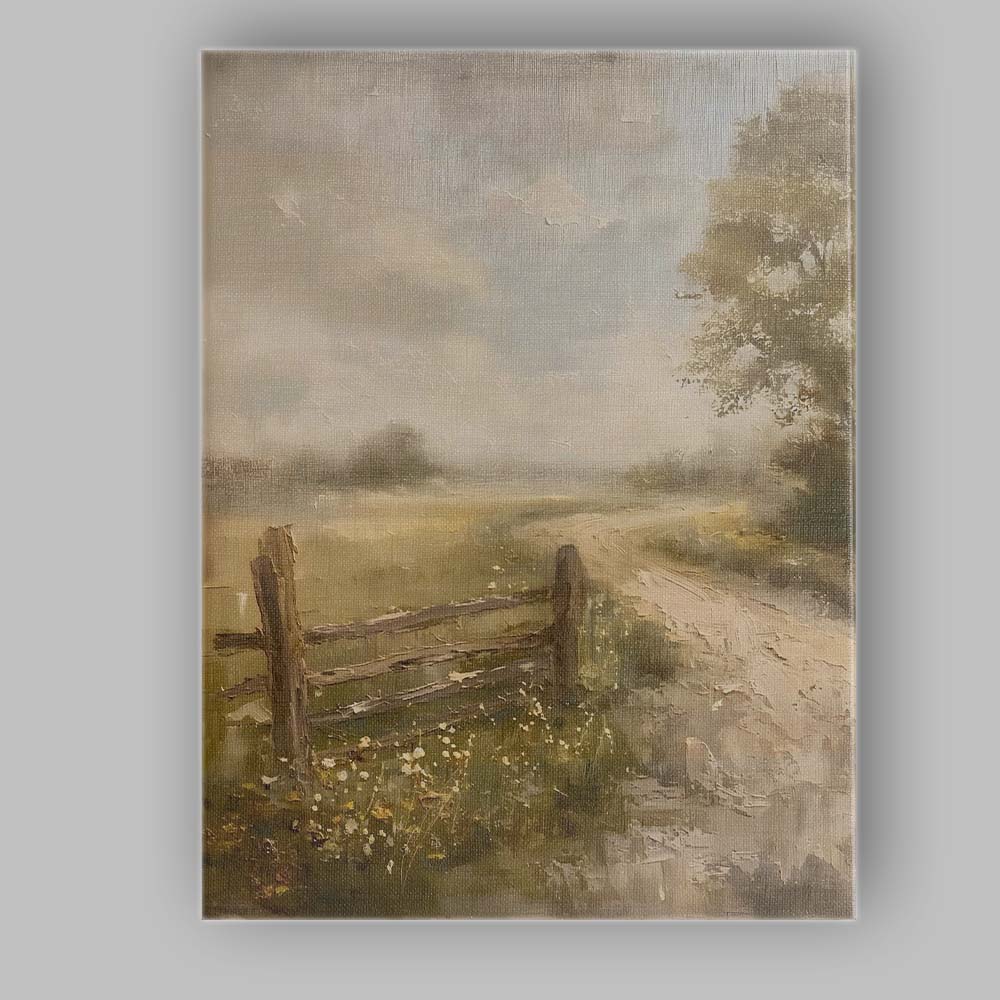 Rustic Country Gate Misty Meadow Landscape Canvas Wall Art Print Decor Picture Ready to Hang