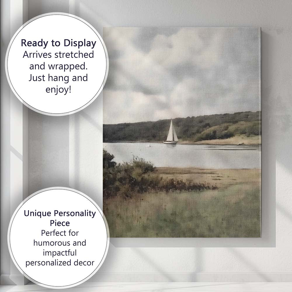 Tranquil Lakeside Sailboat Countryside Landscape Canvas Wall Art Print Decor Picture Ready to Hang