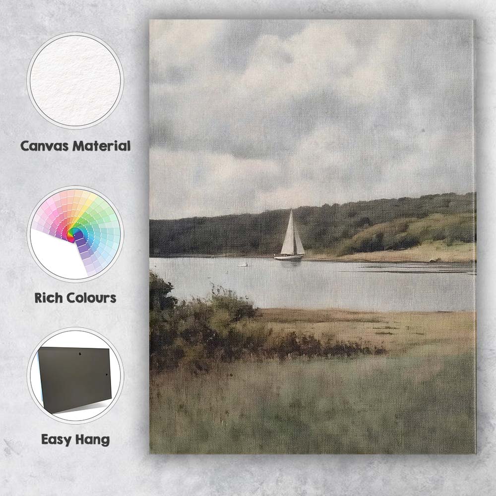Tranquil Lakeside Sailboat Countryside Landscape Canvas Wall Art Print Decor Picture Ready to Hang