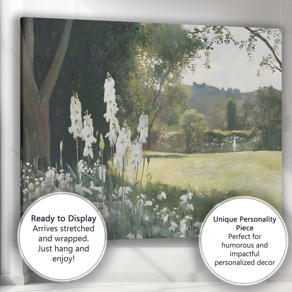 Serene White Wildflower Garden Landscape Canvas Wall Art Print Decor Picture Ready to Hang