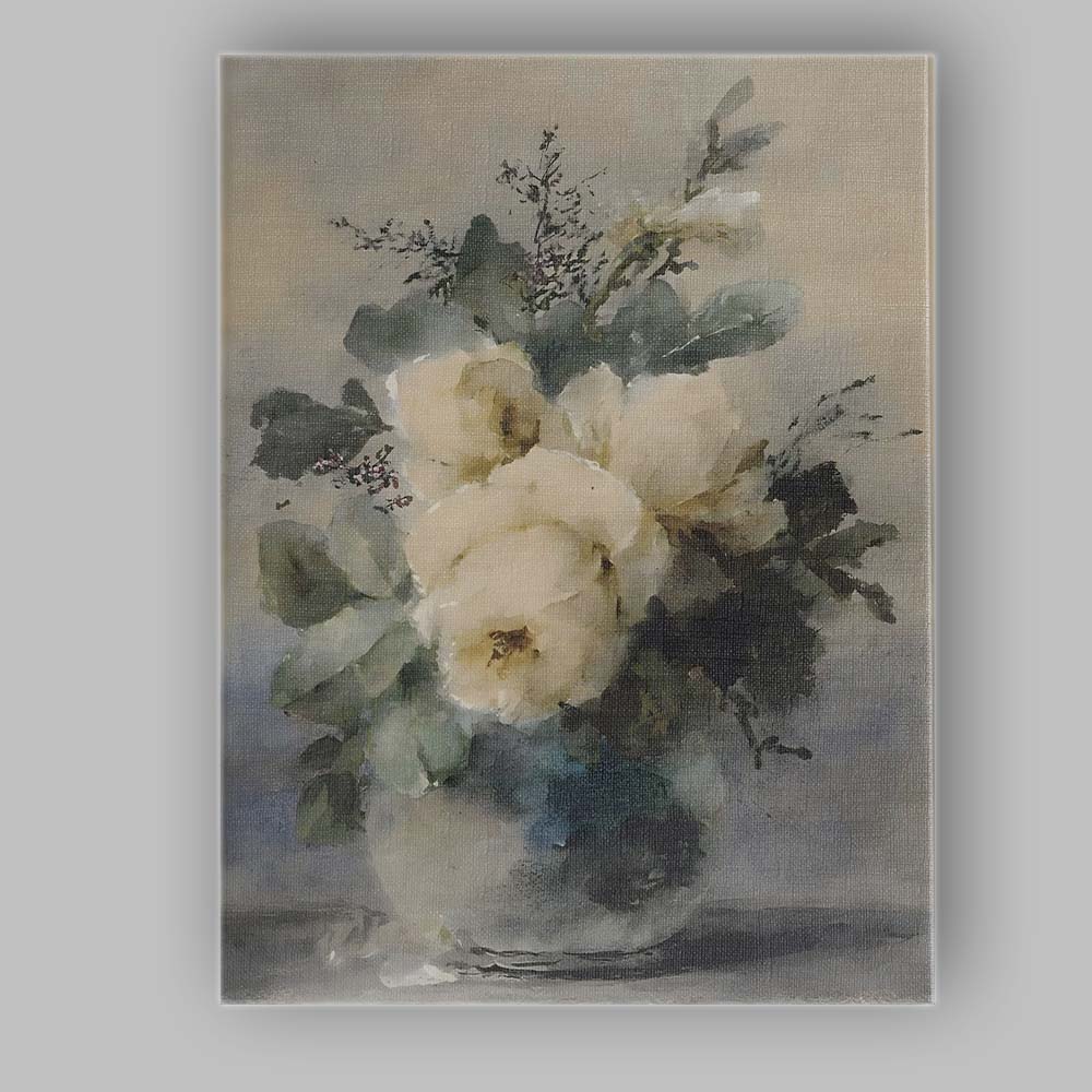 Elegant Watercolour White Rose Floral Bouquet Canvas Wall Art Print Decor Picture Ready to Hang
