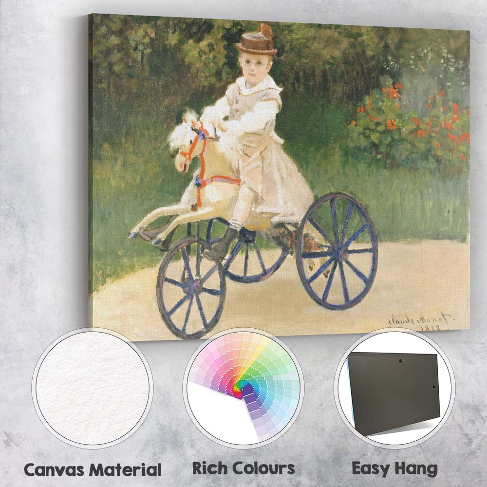Impressionist Child Riding Toy Horse Garden Scene Canvas Wall Art Print Decor Picture Ready to Hang