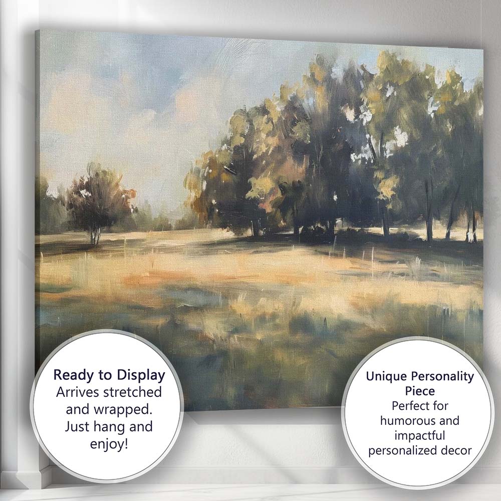 Moody Impressionist Woodland Meadow Landscape Canvas Wall Art Print Decor Picture Ready to Hang