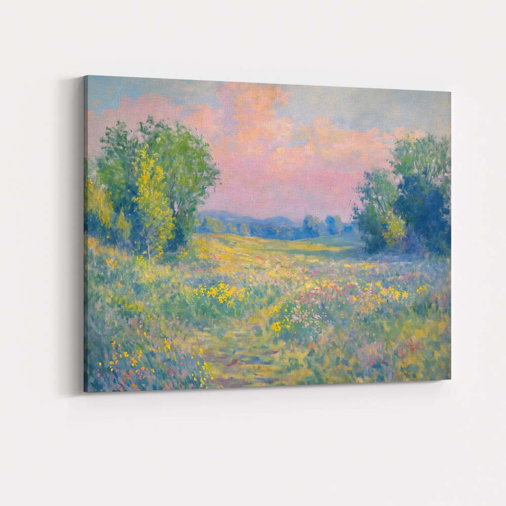 Soft Pastel Wildflower Meadow Spring Landscape Canvas Wall Art Print Decor Picture Ready to Hang