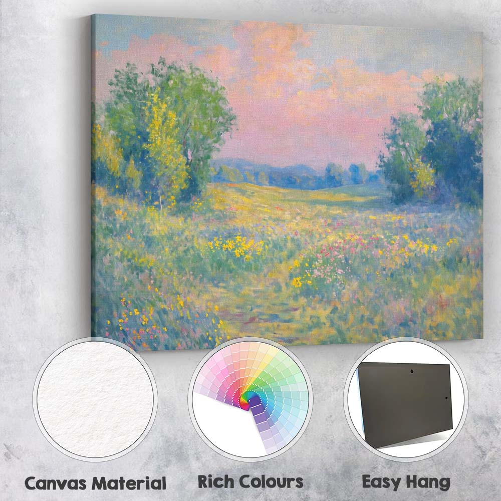 Soft Pastel Wildflower Meadow Spring Landscape Canvas Wall Art Print Decor Picture Ready to Hang