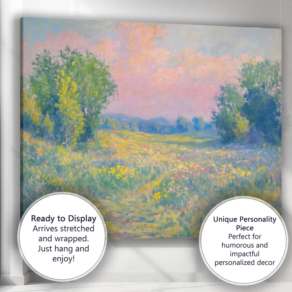 Soft Pastel Wildflower Meadow Spring Landscape Canvas Wall Art Print Decor Picture Ready to Hang