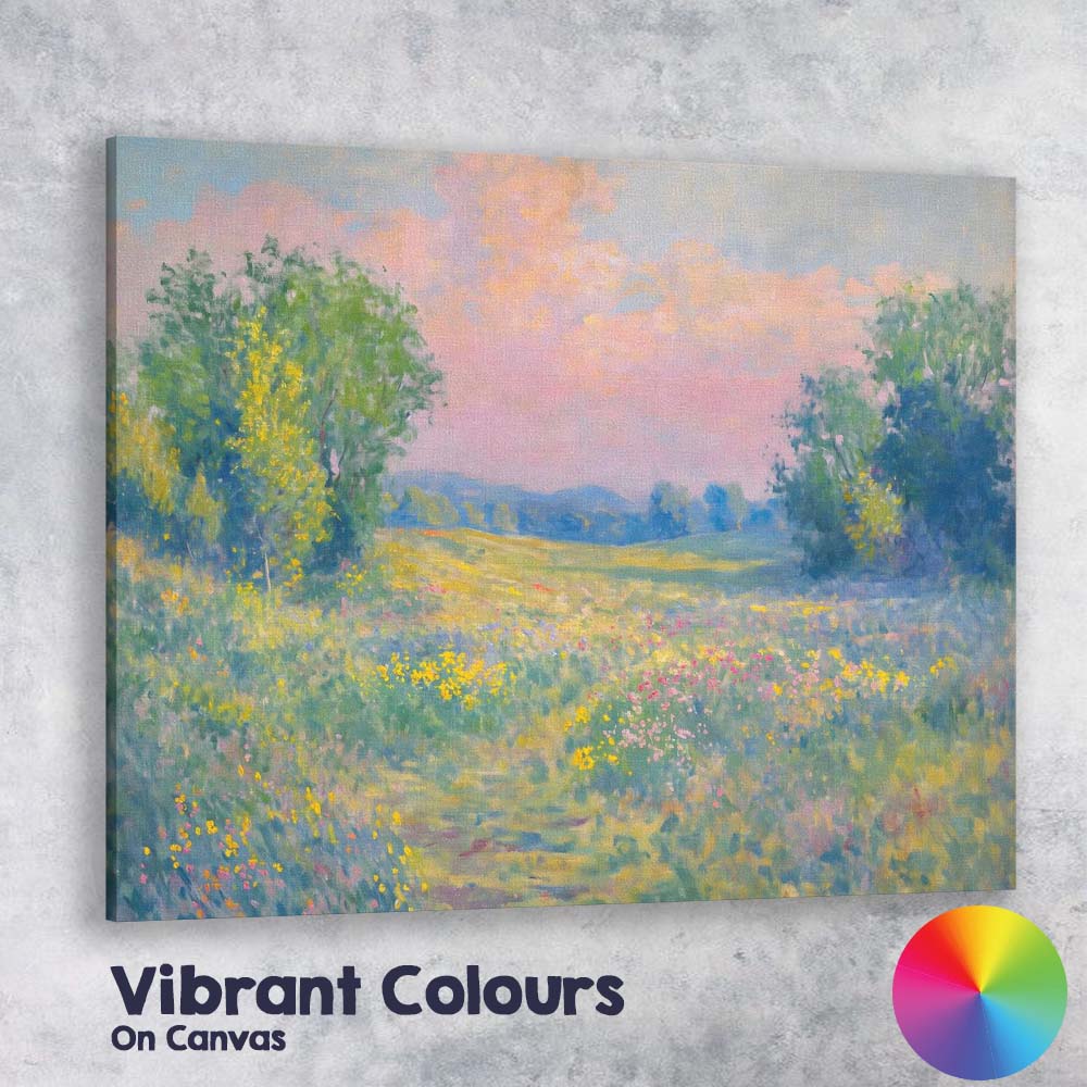 Soft Pastel Wildflower Meadow Spring Landscape Canvas Wall Art Print Decor Picture Ready to Hang