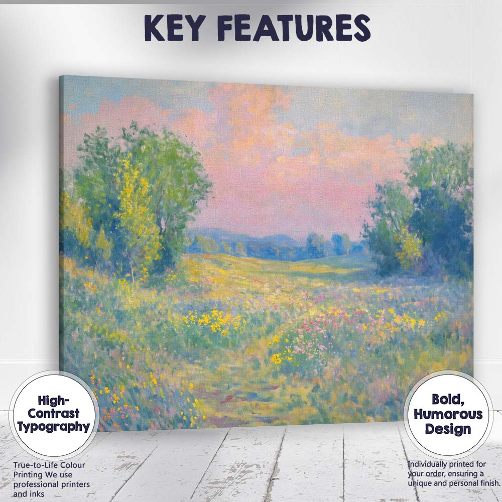 Soft Pastel Wildflower Meadow Spring Landscape Canvas Wall Art Print Decor Picture Ready to Hang