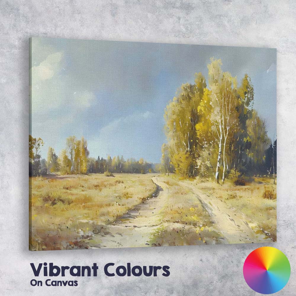 Golden Autumn Birch Forest Country Track Canvas Wall Art Print Decor Picture Ready to Hang