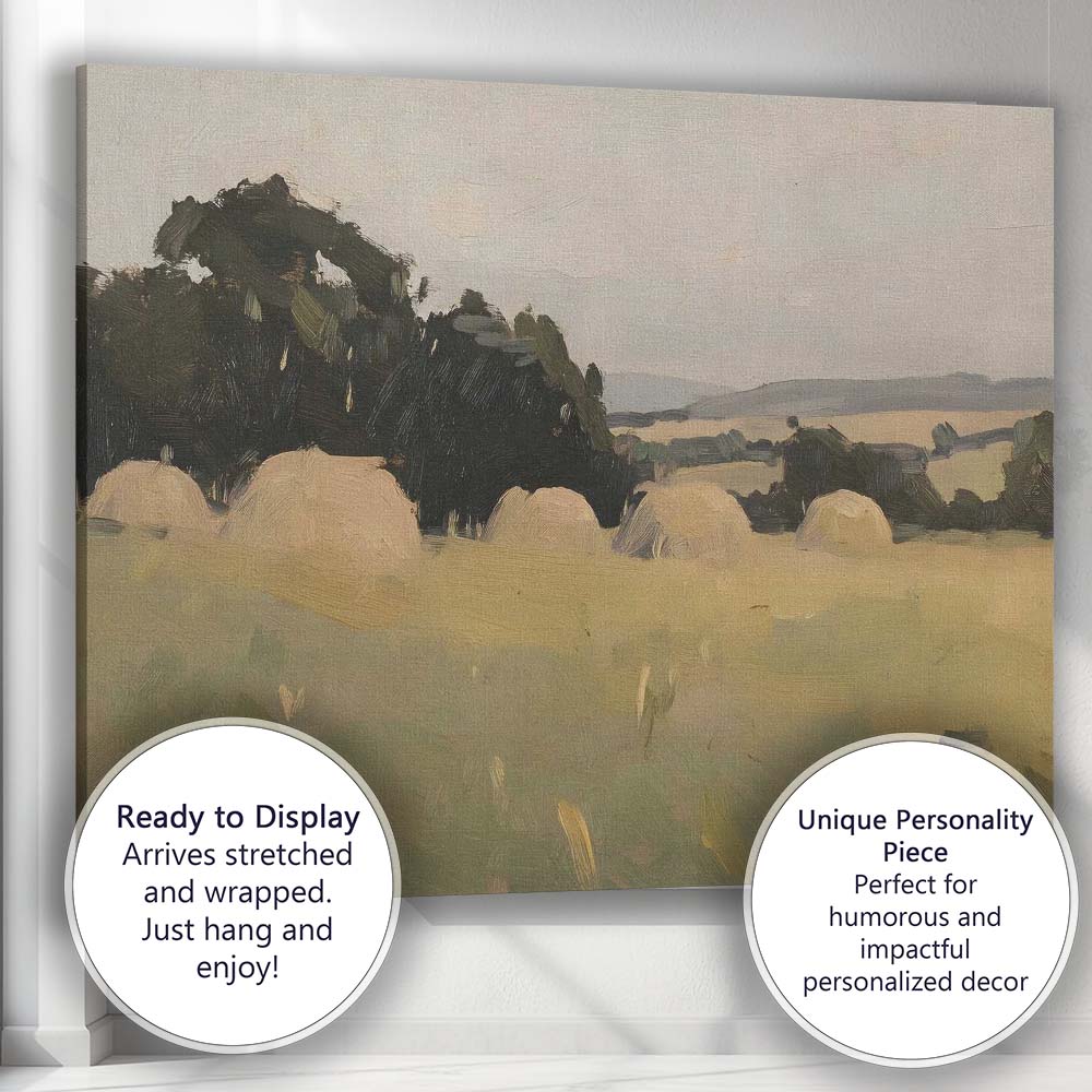 Muted Rural Hay Bale Countryside Landscape Canvas Wall Art Print Decor Picture Ready to Hang