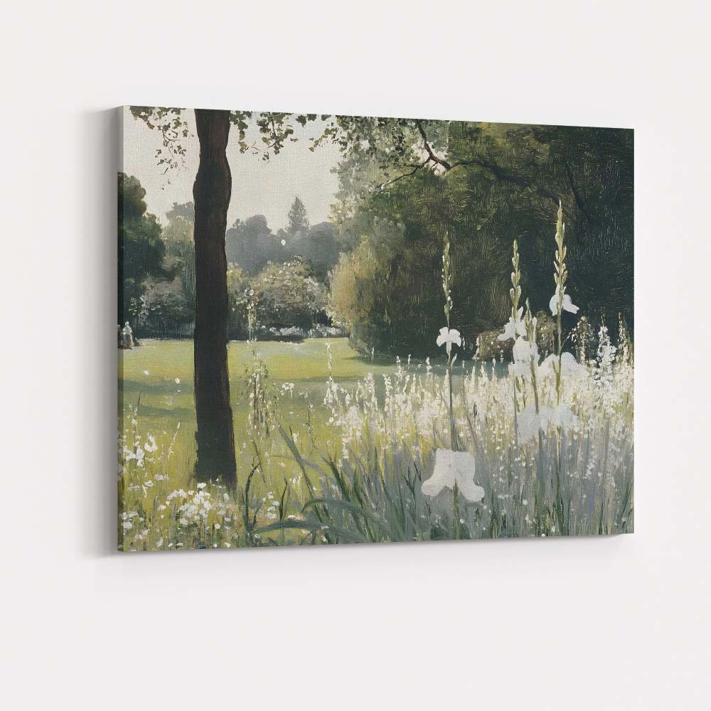 Impressionist Woodland Meadow White Wildflowers Tranquil Park Landscape Canvas Wall Art Print Decor Picture Ready to Hang