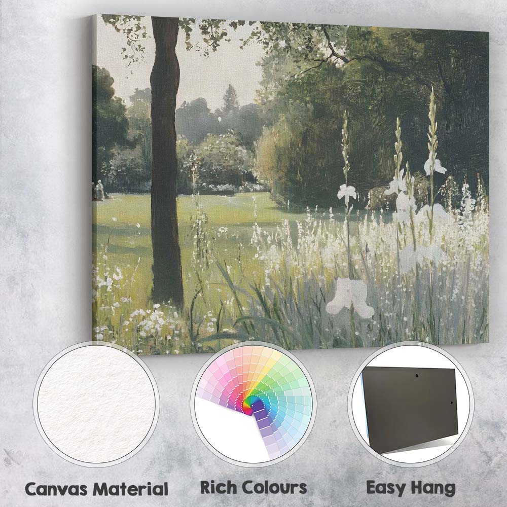 Impressionist Woodland Meadow White Wildflowers Tranquil Park Landscape Canvas Wall Art Print Decor Picture Ready to Hang