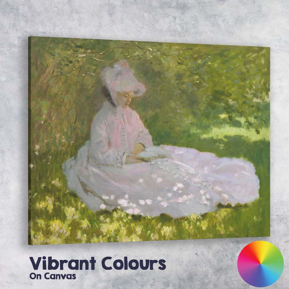 Impressionist Woman In Pink Dress Reading Garden Canvas Wall Art Print Decor Picture Ready to Hang