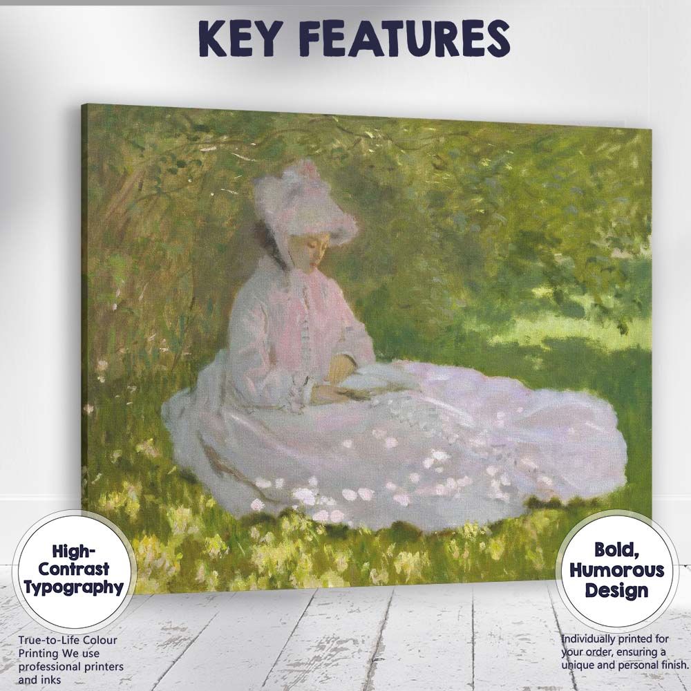 Impressionist Woman In Pink Dress Reading Garden Canvas Wall Art Print Decor Picture Ready to Hang