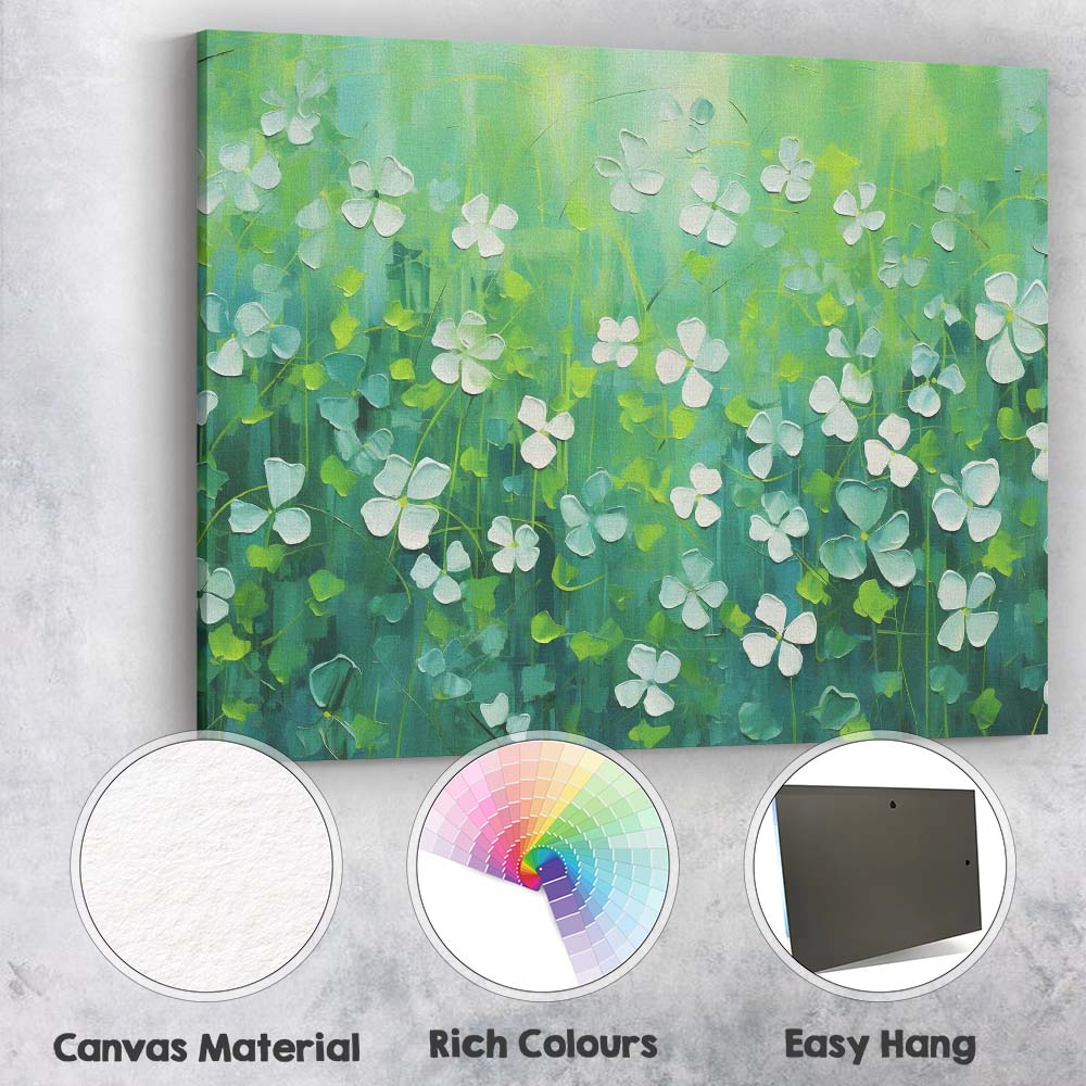 Abstract Green White Clover Meadow Floral Botanical Canvas Wall Art Print Decor Picture Ready to Hang