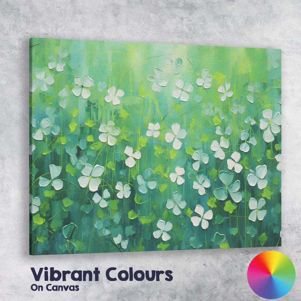 Abstract Green White Clover Meadow Floral Botanical Canvas Wall Art Print Decor Picture Ready to Hang