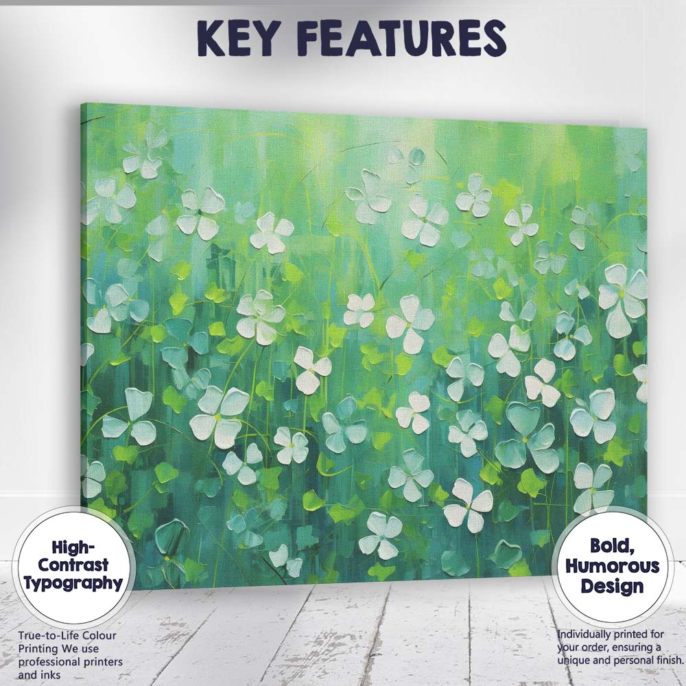 Abstract Green White Clover Meadow Floral Botanical Canvas Wall Art Print Decor Picture Ready to Hang