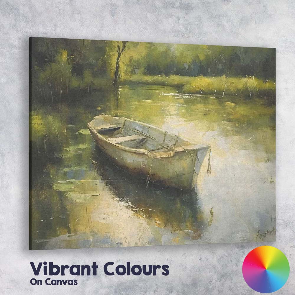 Impressionist Rustic Rowboat Peaceful Woodland Lake Reflection Canvas Wall Art Print Decor Picture Ready to Hang