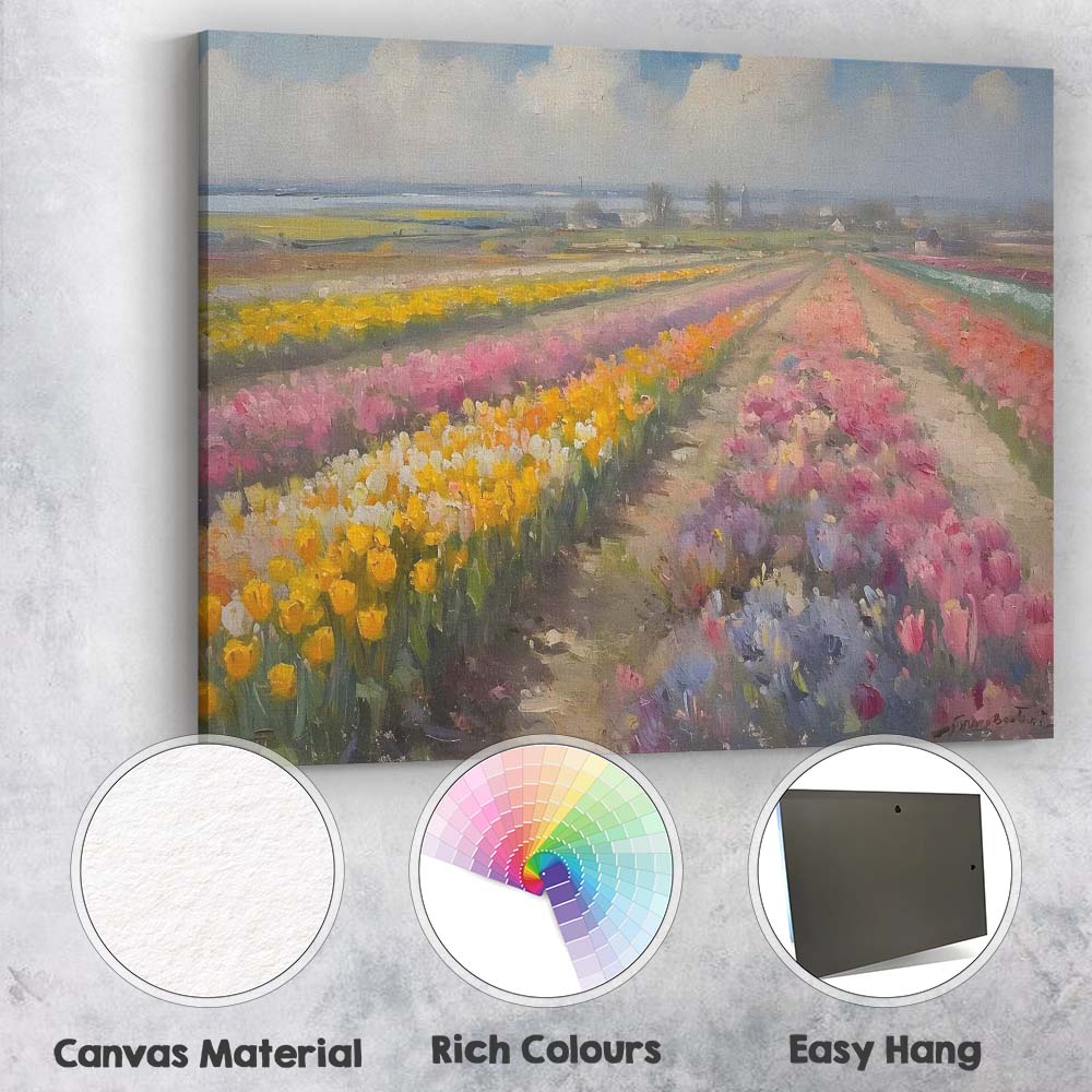 Impressionist Colourful Tulip Flower Field Dutch Countryside Canvas Wall Art Print Decor Picture Ready to Hang