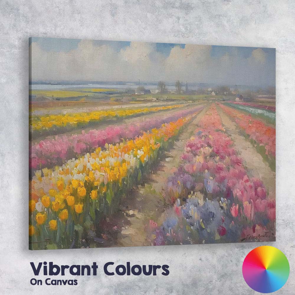 Impressionist Colourful Tulip Flower Field Dutch Countryside Canvas Wall Art Print Decor Picture Ready to Hang