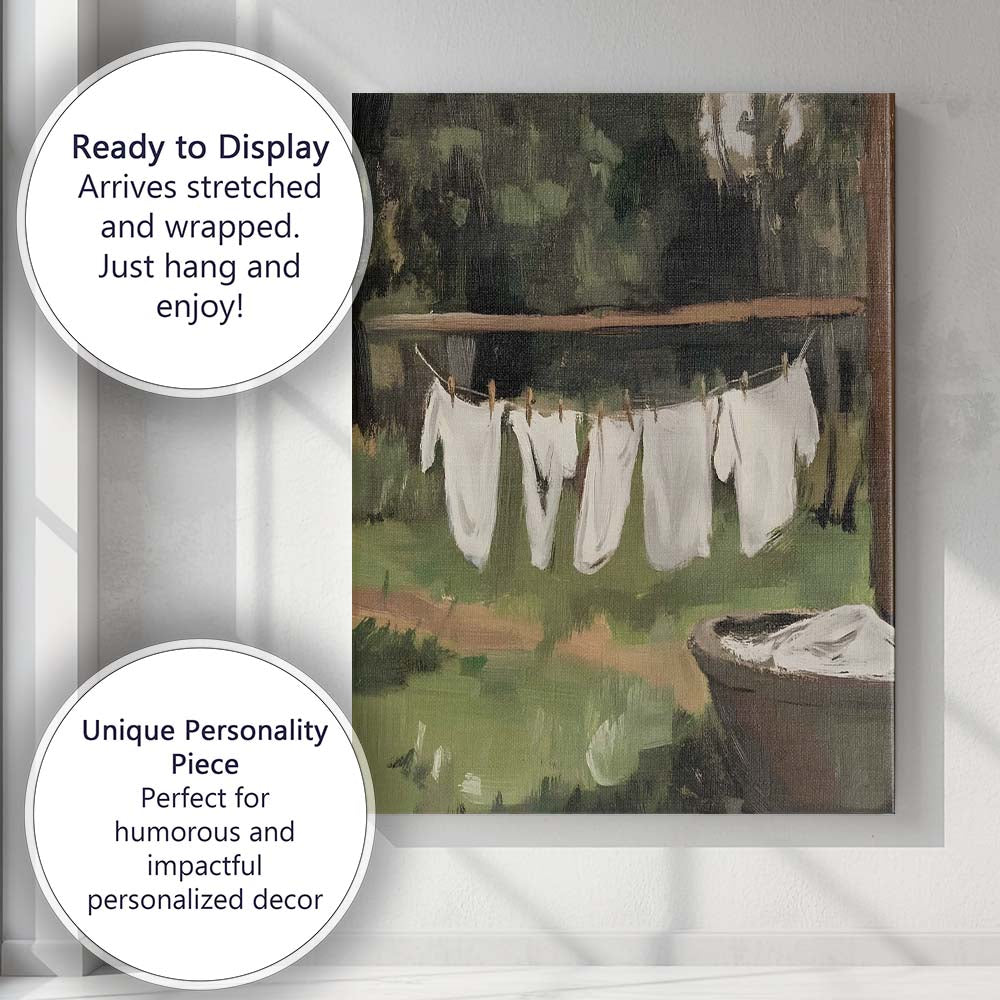 Rustic Country Laundry Line Farmhouse Garden Canvas Wall Art Print Decor Picture Ready to Hang