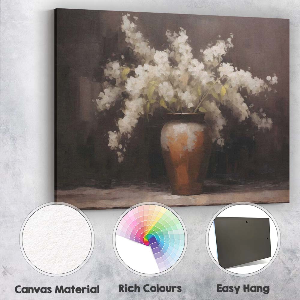 Elegant White Blossom Floral Vase Still Life Canvas Wall Art Print Decor Picture Ready to Hang