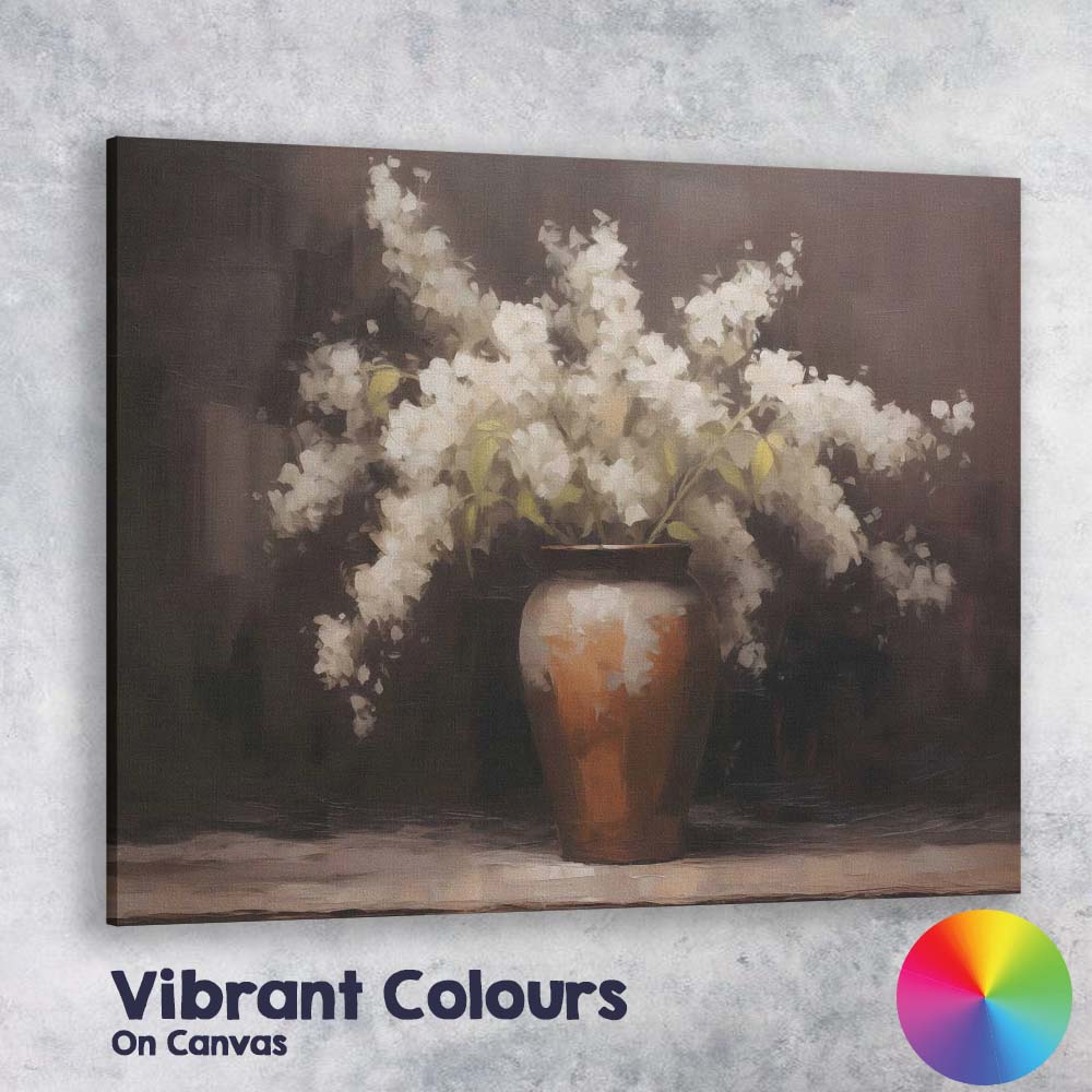 Elegant White Blossom Floral Vase Still Life Canvas Wall Art Print Decor Picture Ready to Hang