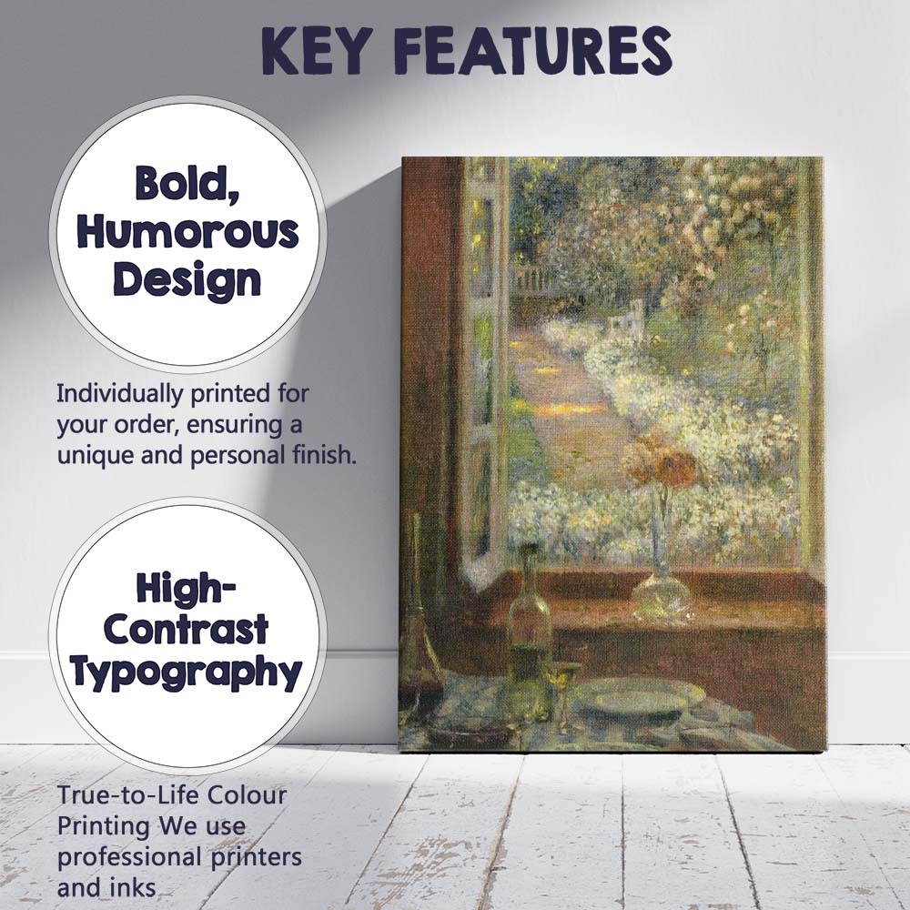 Impressionist Garden View Through Open Window Canvas Wall Art Print Decor Picture Ready to Hang