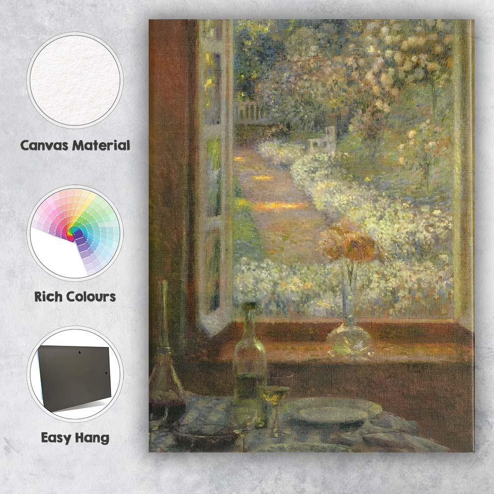 Impressionist Garden View Through Open Window Canvas Wall Art Print Decor Picture Ready to Hang