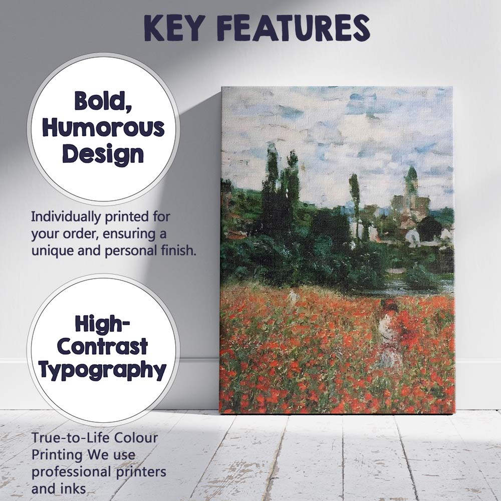 Impressionist Red Poppy Field Italian Countryside Village Landscape Canvas Wall Art Print Decor Picture Ready to Hang