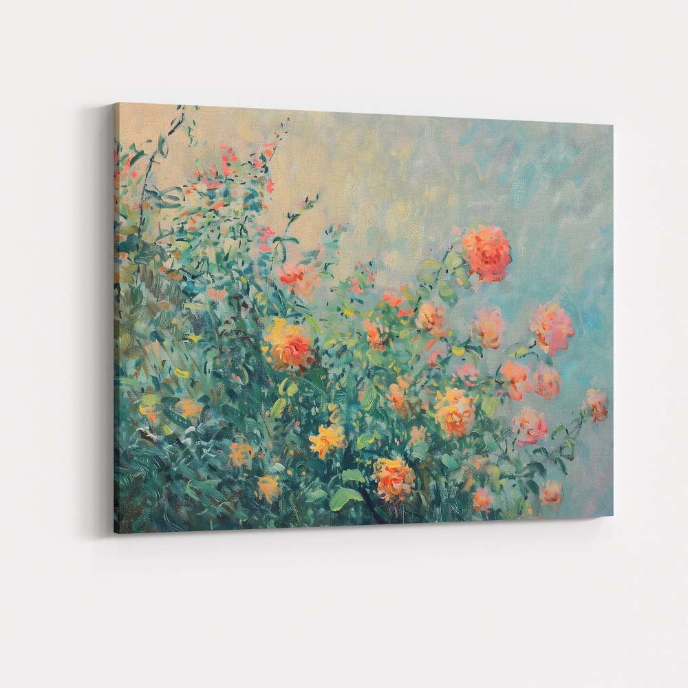 Soft Impressionist Pink Rose Garden Floral Painting Canvas Wall Art Print Decor Picture Ready to Hang