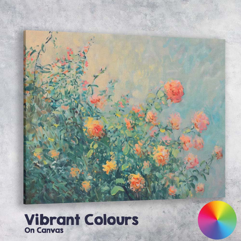 Soft Impressionist Pink Rose Garden Floral Painting Canvas Wall Art Print Decor Picture Ready to Hang
